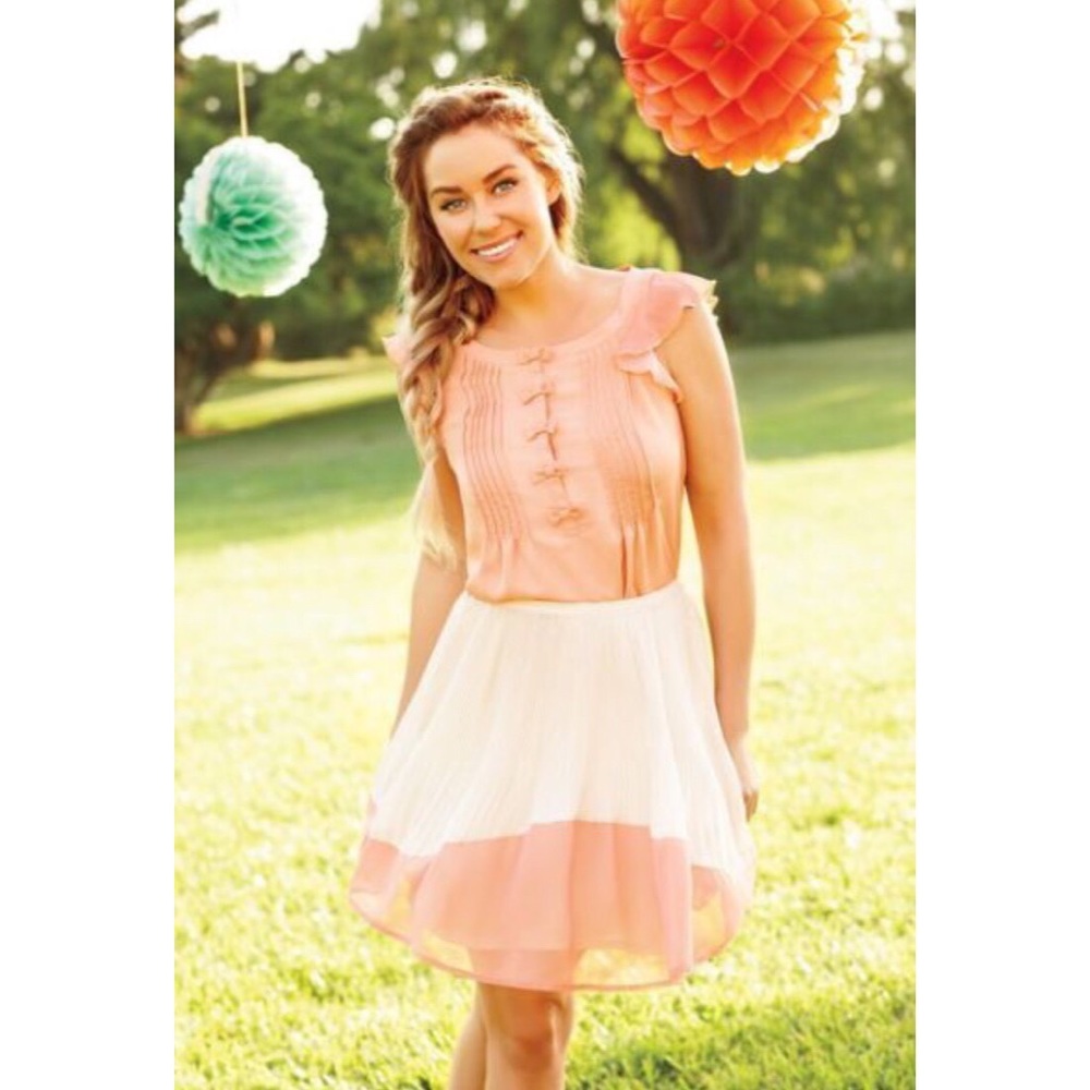 Lauren Conrad Gold and Coral Pleated Skirt